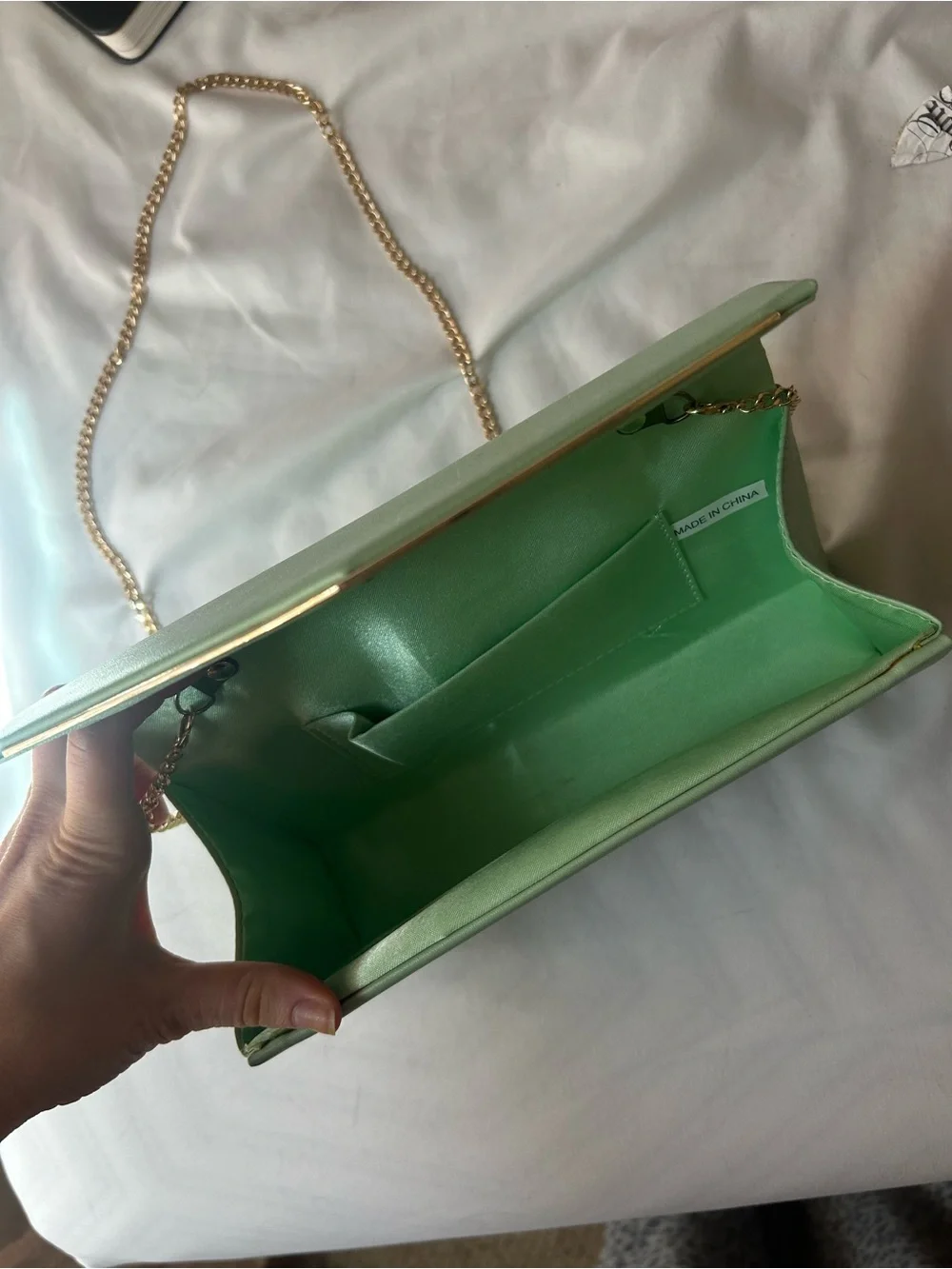 Mint Green Envelope Crossbody Clutch with Gold Chain